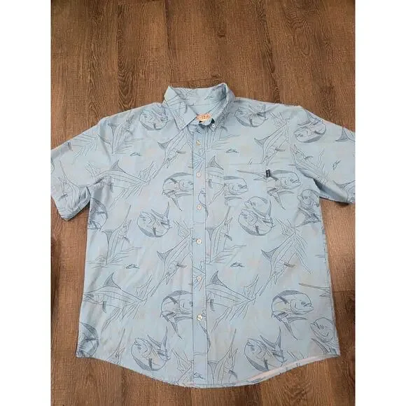 HUK Fishing Kona Blue Short Sleeve Button Front Men's Shirt Size Large - Picture 1 of 6